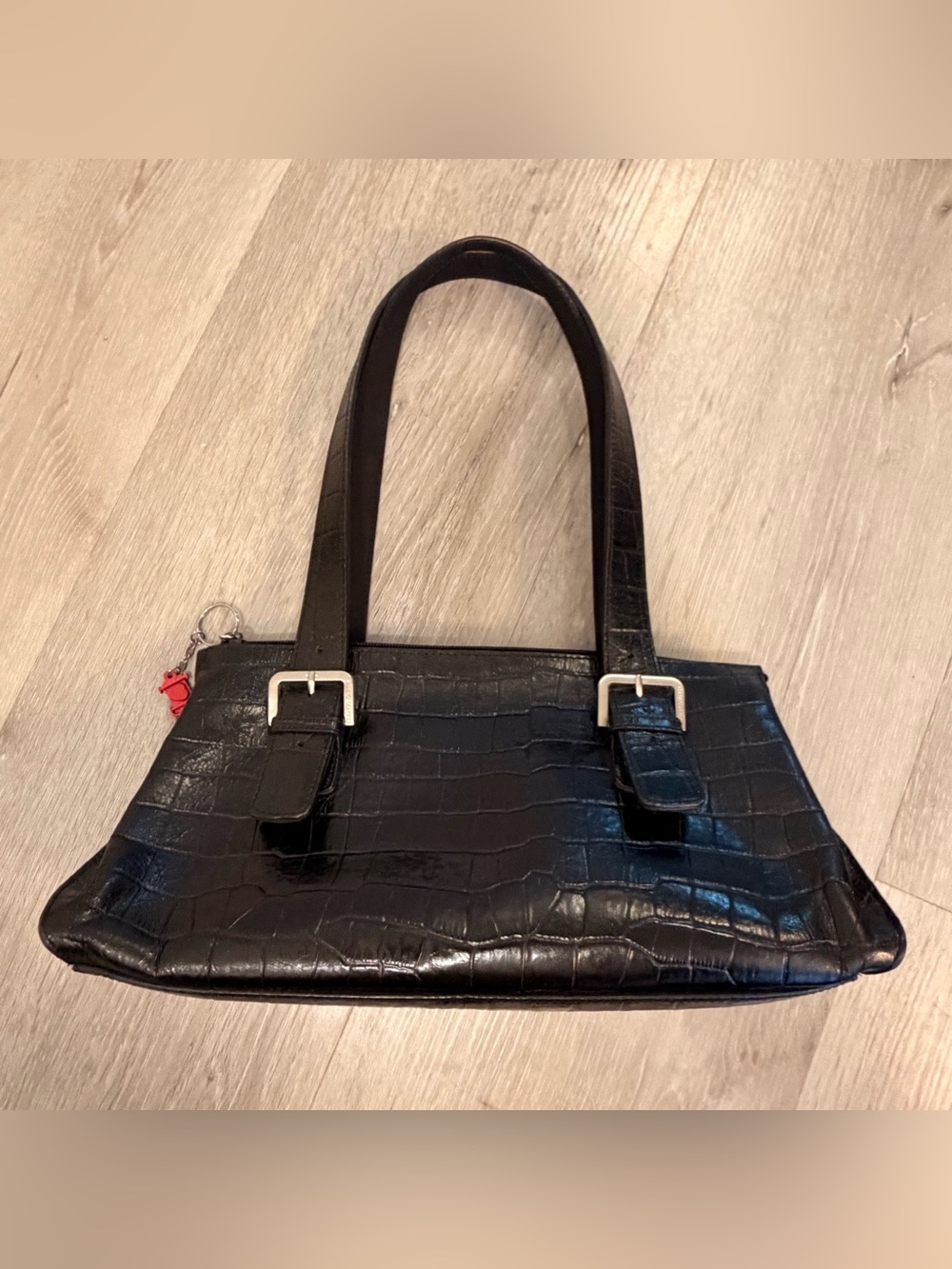 Vintage Franco Sarto Black Croc Shoulder Bag // Y2K Baguette